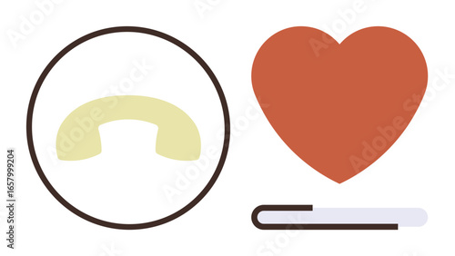 Heart with loading bar and phone handset inside circle represent communication, support, love, or healing. Ideal for relationships, technology, mental health, healthcare, progress charity simple