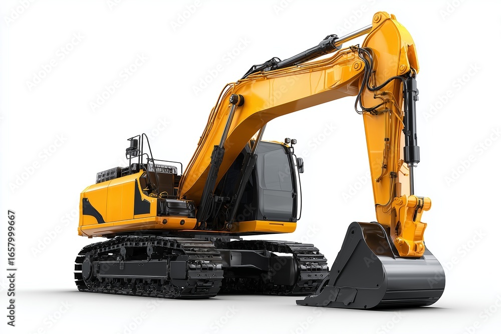 Fototapeta premium Heavy-duty excavator ready for construction projects in an urban environment during daylight hours