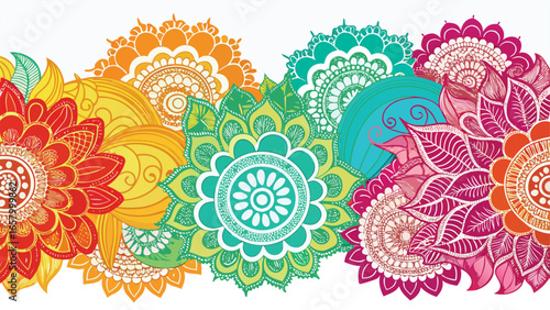 Vector art of colorful floral mandala patterns in vibrant indian style