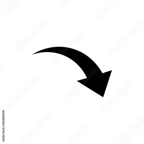 curved arrow pointing to the right and down on a  transparent background. 