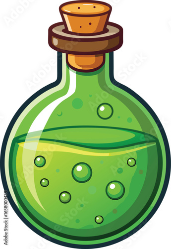 Witch Brewing Elements Green Potion Bottle Cartoon Illustration