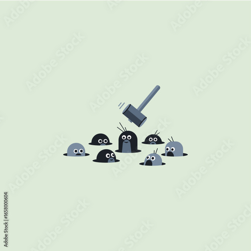 Whack a mole hammer icon logo flat vector design