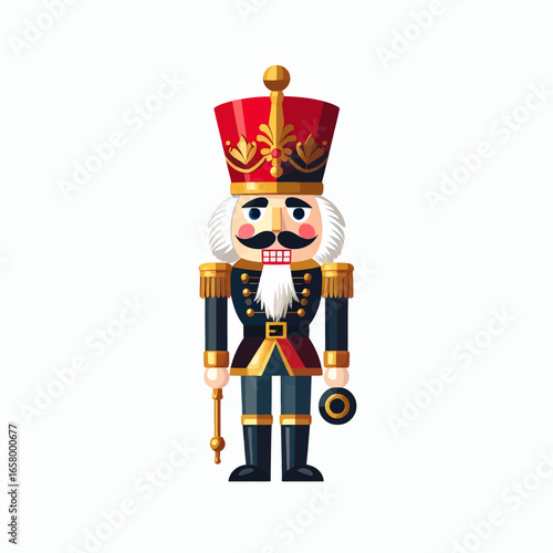 Traditional Nutcracker Soldier Toy with Red Crown, Gold Accents, and Mustache