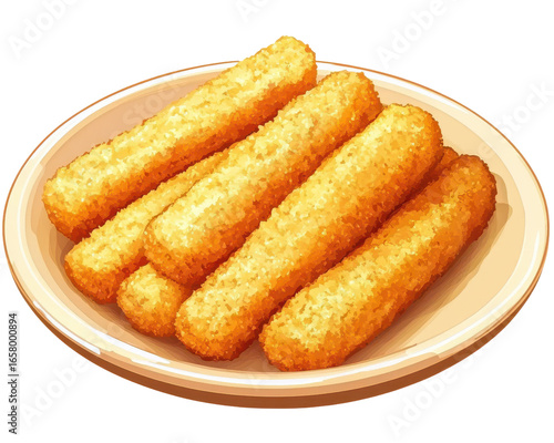 mozzarella sticks on a plate, isolated vector illustration.