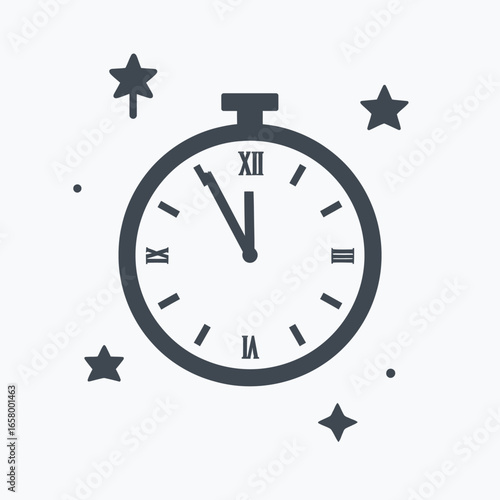Vector Illustration of a Midnight Clock with Star Decorations