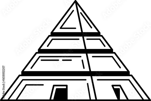 black and white illustration of Pyramids of Giza Egypt