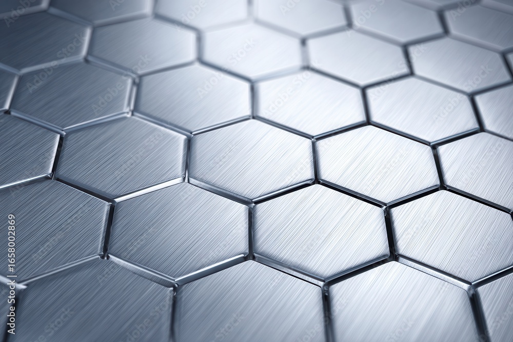 Naklejka premium Geometric hexagonal metal texture with brushed steel surface.
