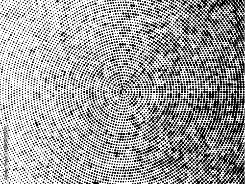 Halftone background. Radial halftone grunge texture with fading effect. halftone random circle dots raster texture. Grunge circular stain. Vector design element
