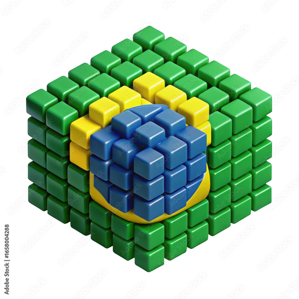 Fototapeta premium 3d brazil flag cube with sphere isolated on transparent background