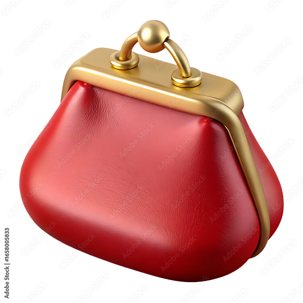 Obraz premium Classic Red Coin Purse with Golden Clasp an Elegant Accessory for Financial Savings and Vintage Style Aesthetic