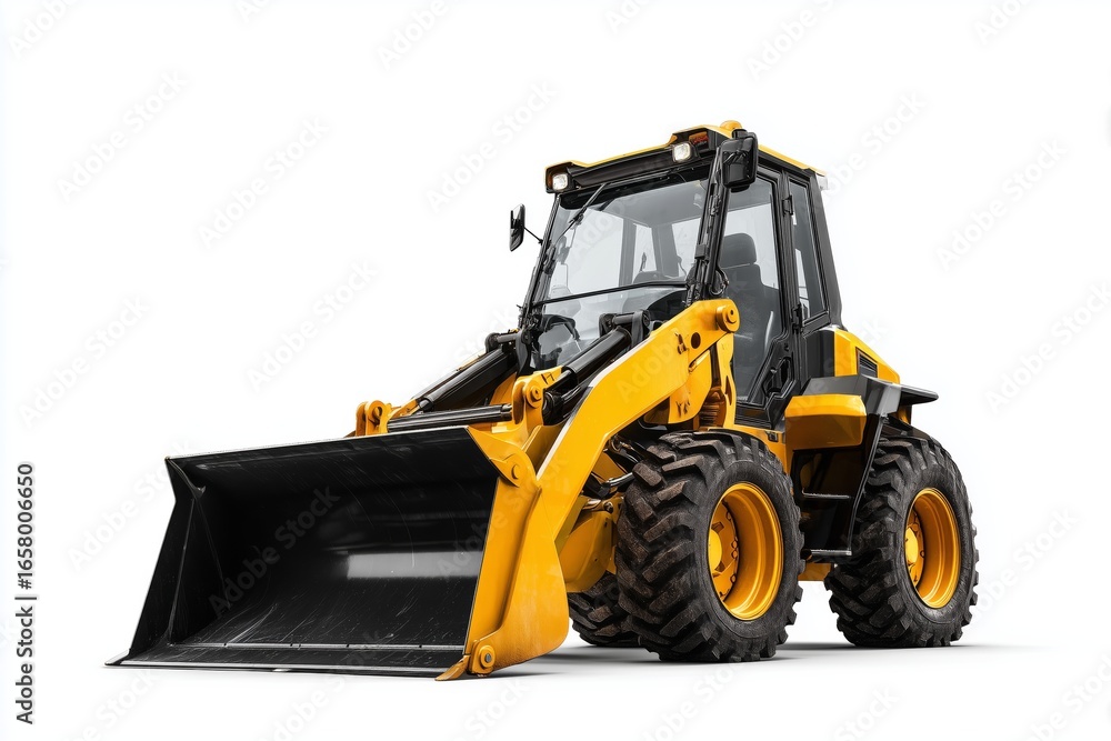 Fototapeta premium Compact loader operating at a construction site during daylight, showcasing its powerful hydraulic arms for lifting materials and debris effectively