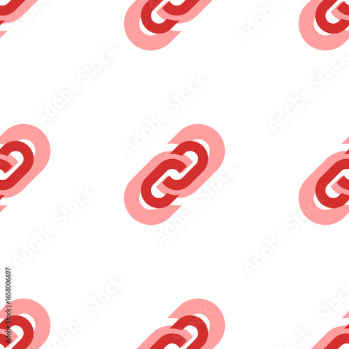Seamless pattern of large isolated red chain symbols. The elements are evenly spaced. Illustration on light red background