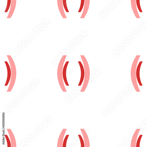 Seamless pattern of large isolated red brackets symbols. The elements are evenly spaced. Illustration on light red background