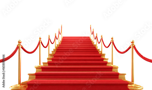 stairs with red carpet isolated on transparent or white background.