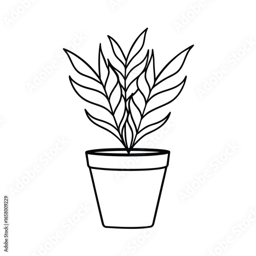 potted plant outline vector illustration on white background 