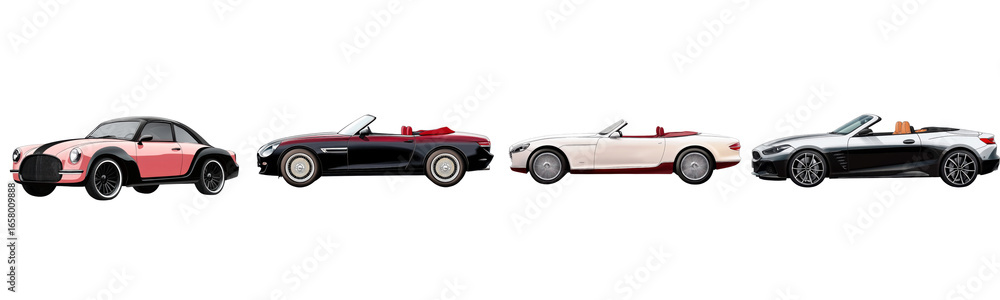 Fototapeta premium convertible car vector set, isolated on white background