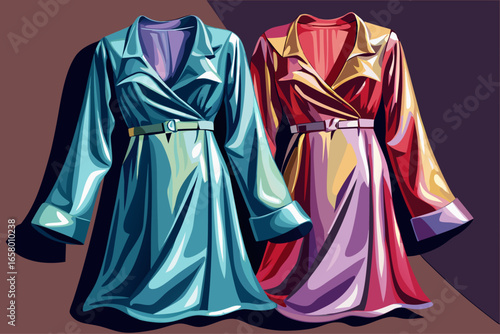 vector of Women's nightgowns are plain and simple (e.g. shiny satin).