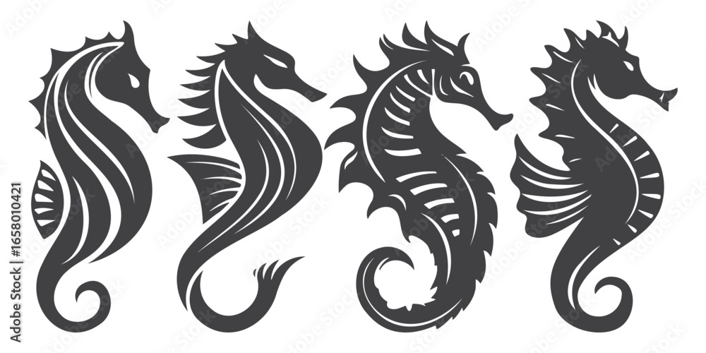 Obraz premium Set of Four Seahorse Vector Designs