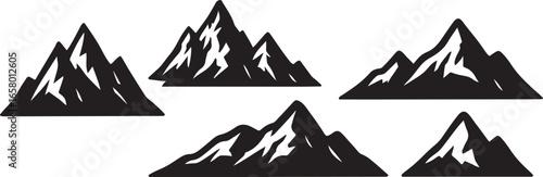 Majestic Mountain Range Silhouettes Against a White Canvas Stunning Visuals of Nature's Grandeur and Rugged Peaks
