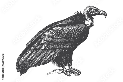 Sketch of a Vulture Perched on a Rock
