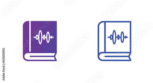Digital icons of books with audio waveforms, symbolizing audio content, learning, and storytelling.
