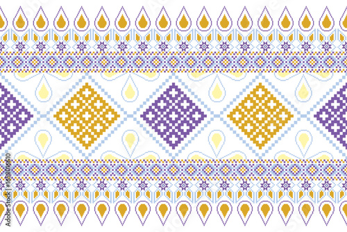 Cross stitch pattern concept showcasing traditional ethnic geometric pattern, Design for textile, background,carpet,wallpaper,clothing,wrapping,Batik,fabric,Vector illustration	
