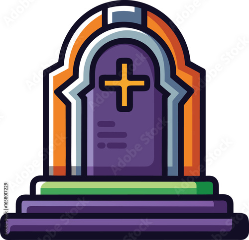 Minimal Death Symbols Cartoon Grave with Cross Icon