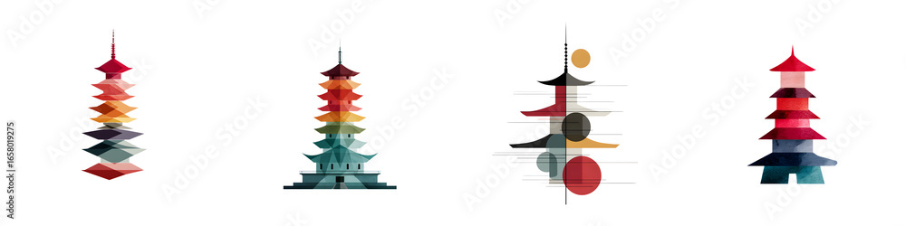 Obraz premium Pagoda Architecture: Geometric Illustration of Asian Temple Towers