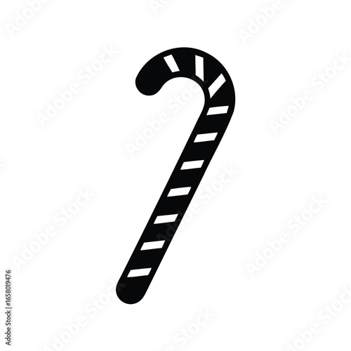 Monochrome vector image of a stripped Christmas candy cane on white backdrop