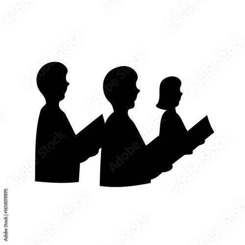 Silhouette of People Singing in a Choir from Sheet Music or Book