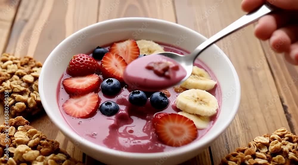 A colorful and delicious bowl of fresh muesli with yogurt, berries, and granola is a healthy breakfast or dessert A colorful and delicious bowl of fresh muesli with yogurt, berries, and granola is a healthy breakfast or dessert
