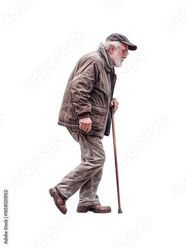 Elderly man walking with a cane