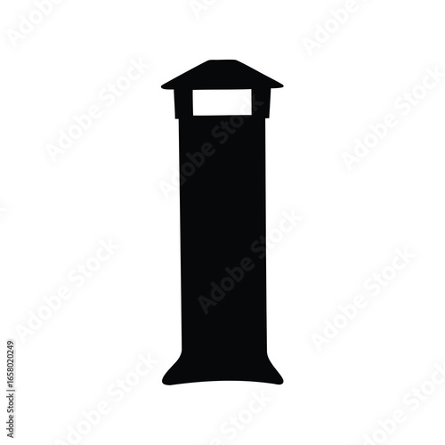 Silhouette of a chimney stack with a shelter on top, isolated on white