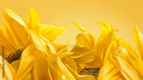 Soft close-up sunflower petals minimal yellow background