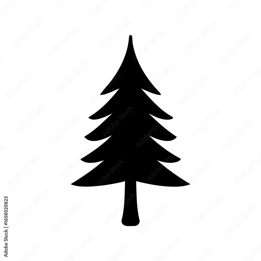 Fototapeta premium Simple Black Silhouette of a Christmas Tree on a White Background