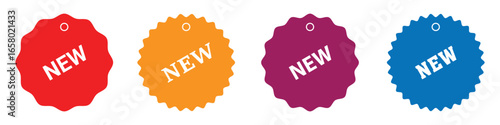 Set of new arrival tag icon set vector illustration. Set of new arrival tag icon set. New label badge sticker icon for promotions and updates. New tag, special offer icons, new arrival. EPS 10