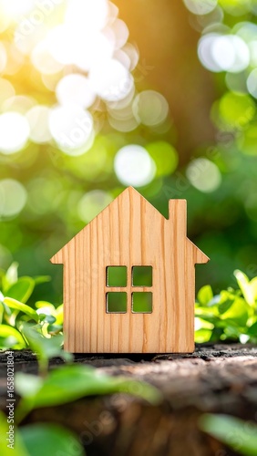 Wooden house model on a nature background