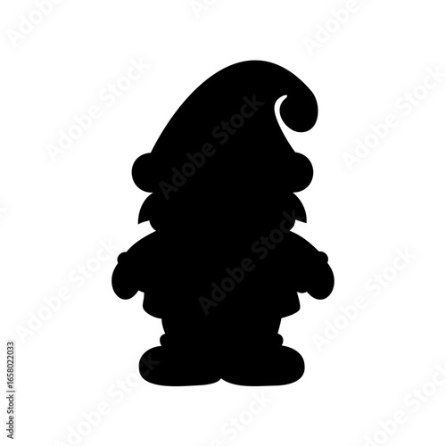 Silhouette of a charming garden gnome with whimsical hat and bushy beard