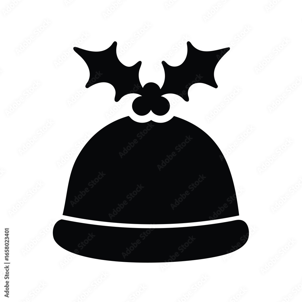 Naklejka premium Black Christmas Hat Decorated with Holly for the Christmas Holidays Season