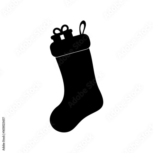 Simple silhouette illustration of a Christmas stocking for the holiday season