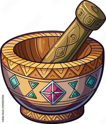 Spooky Crystal Elements Ornate Wooden Mortar and Pestle