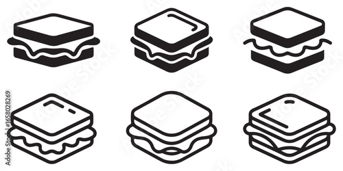 Sandwich Icons Set | Fast Food Snack Bread Meal Outline Vector Clipart Collection