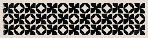Mid century modern floral geometric pattern in black and white. Graphical illustration for a unique banners, textiles and home décor.