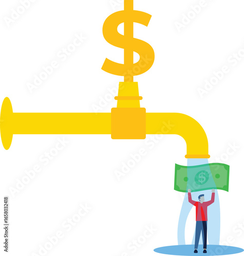 Person laundering of money. Dirty money concept. Flat cartoon business vector style

