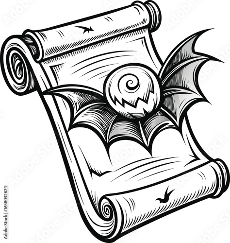 Halloween Ceremony Items Ancient Scroll with Bat Wings