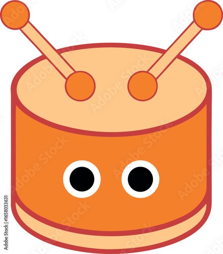 Cute toy drum with sticks in colorful playful musical style Vector illustration