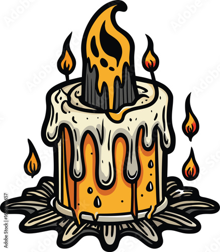 Halloween Ceremony Items Melted Candle with Flames Design