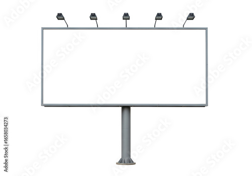 Billboard structure with lights for advertising isolated on transparent background