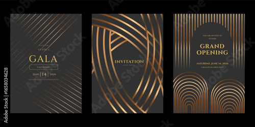 Elegant Gold  Black Invitation Templates  June 14, 2026 Gala  Grand Opening