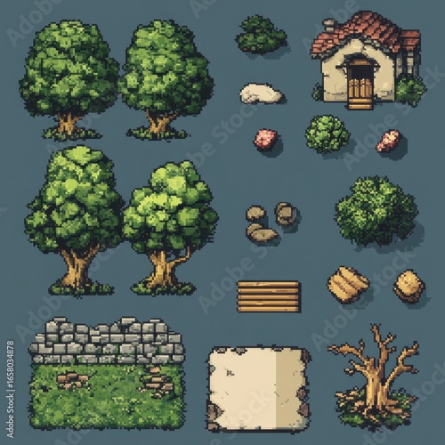 Pixel Art Landscape Elements for Game Design and Creative Projects